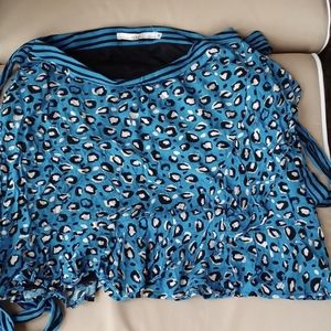 Aako Blue Leopard Printed Skirt With Tie